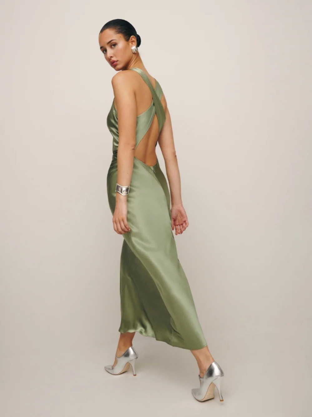 Reformation Casette Silk Dress Green - Size 2